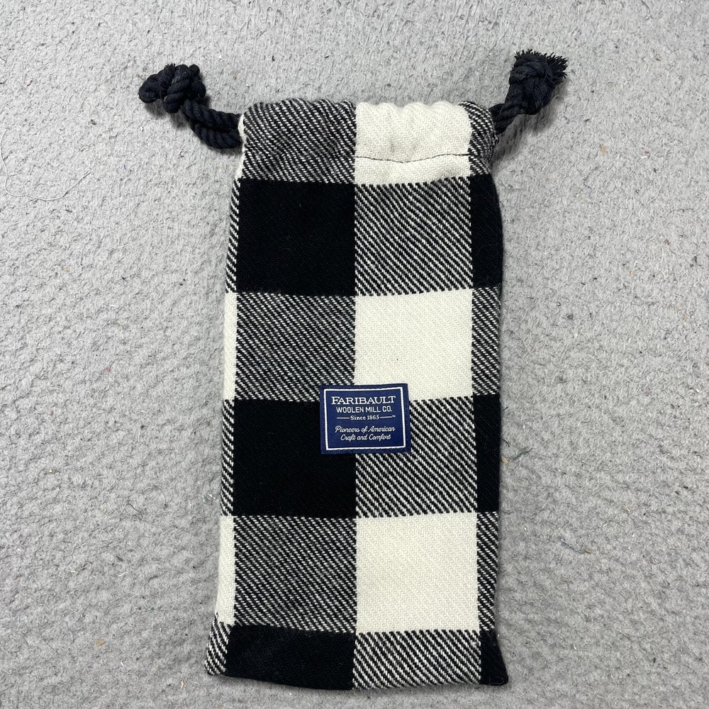 Faribault Woolen Mill Black White Buffalo Check Drawstring‎ Pouch Bag Small